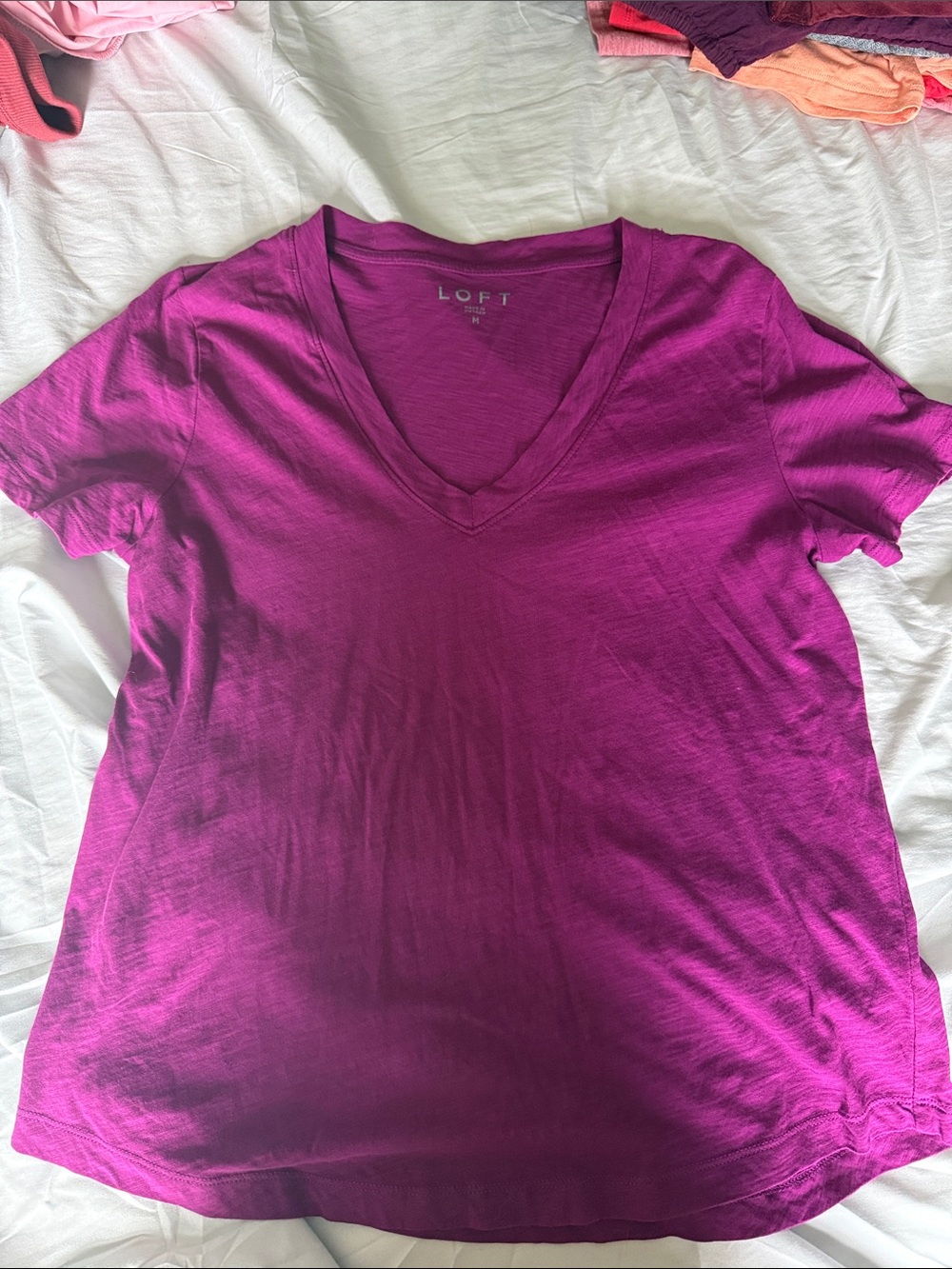 LOFT Magenta V-Neck Short Sleeve Tee